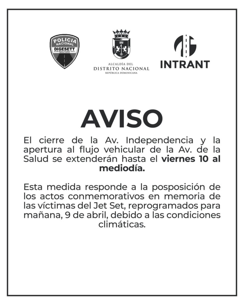 Autoridades extienden hasta el viernes apertura al tránsito vehicular en avenida de la Salud y cierre de la Independencia