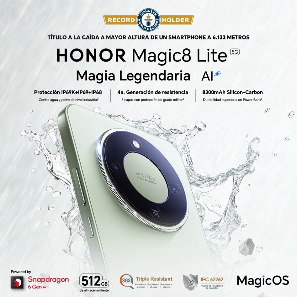 El nuevo HONOR Magic8 Lite “rompe” el título de GUINNESS WORLD RECORDS por la caída más alta de un smartphone